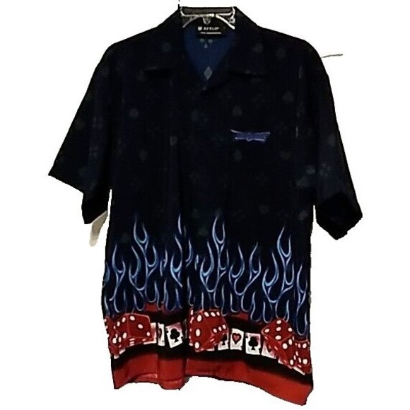 Stylo Las Vegas Gambling Dice Cards Blue Fire All Over Print Button Up Lg Shirt - Picture 1 of 10